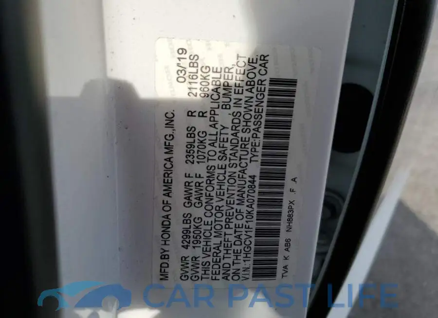 1HGCV1F10KA070844# 13