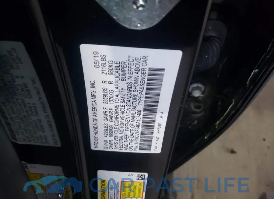 1HGCV1F54KA107400# 12