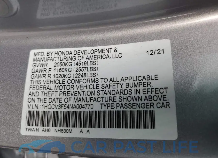1HGCV3F54NA004770# 12