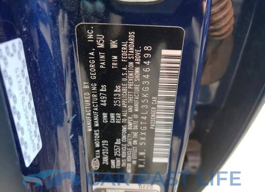 5XXGT4L35KG346498# 10