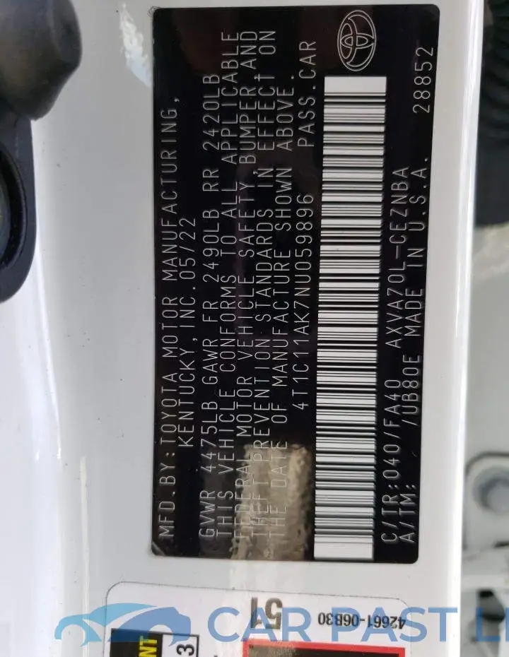 4T1C11AK7NU059896# 13