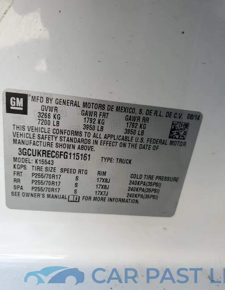 3GCUKREC6FG115161# 12