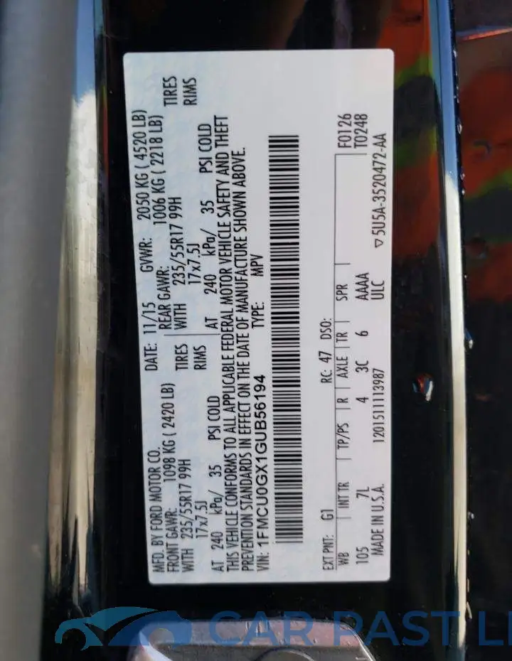 1FMCU0GX1GUB56194# 12