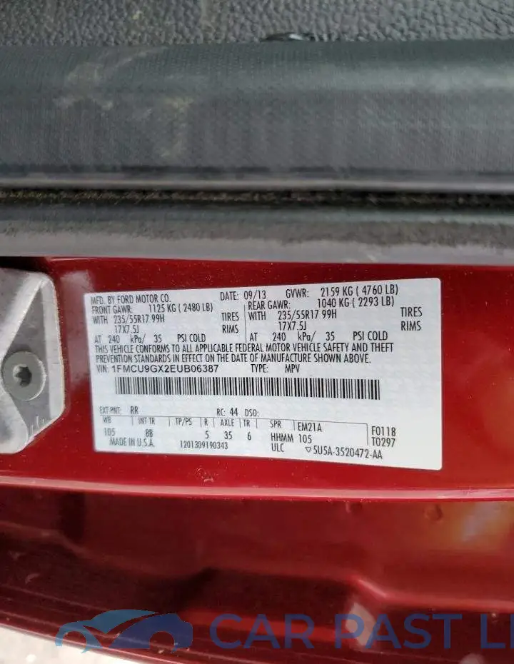 1FMCU9GX2EUB06387# 13