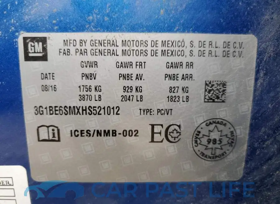 3G1BE6SMXHS521012# 12