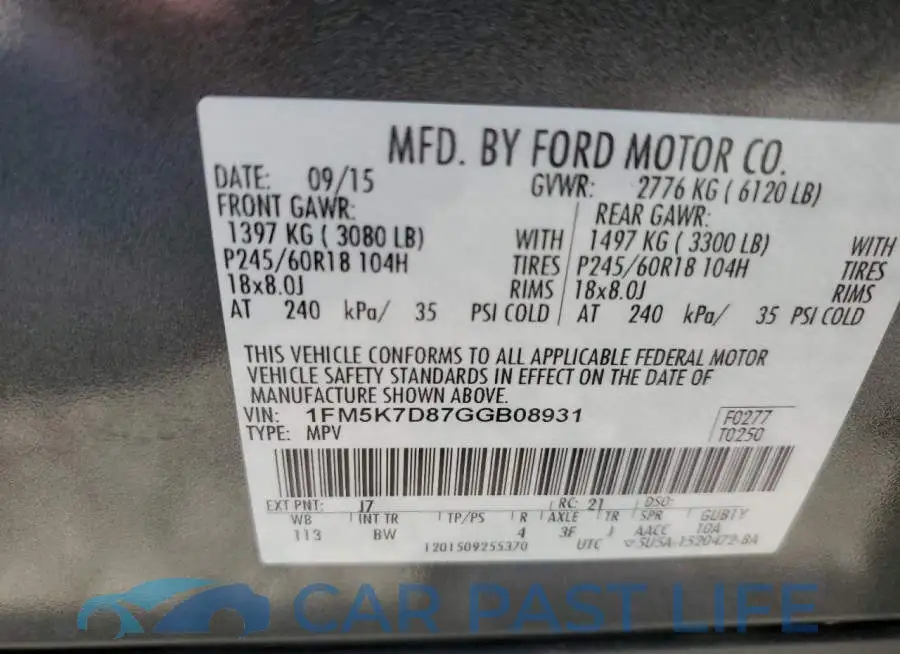 1FM5K7D87GGB08931# 12
