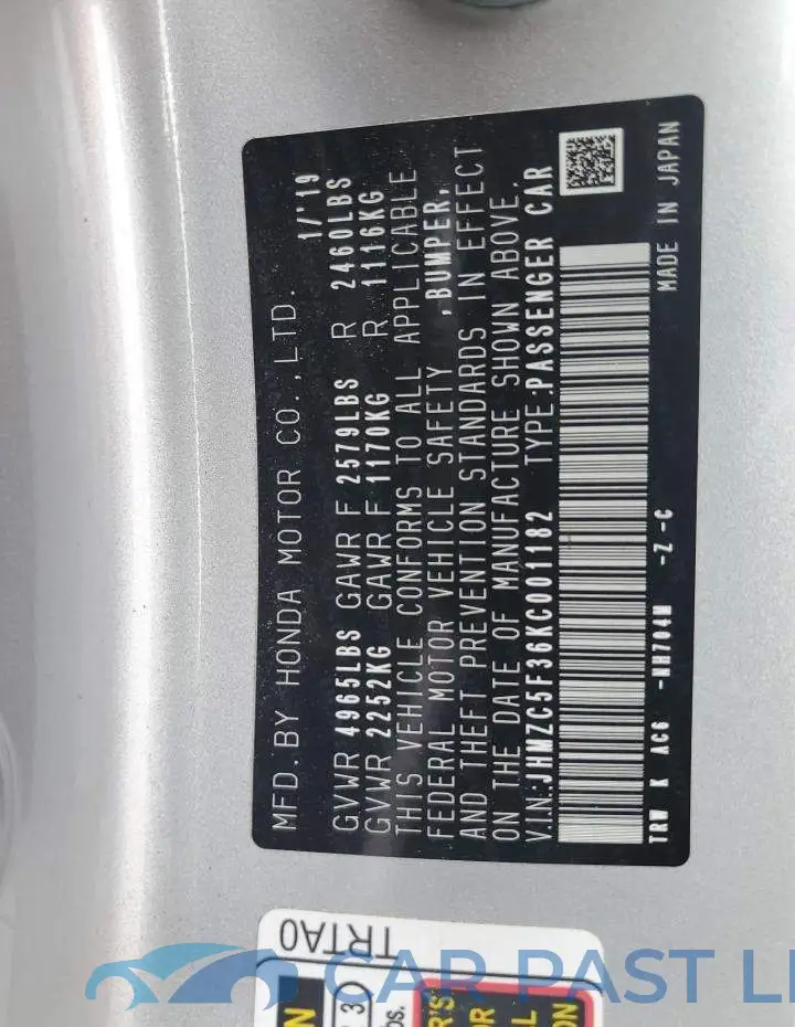 JHMZC5F36KC001182# 12