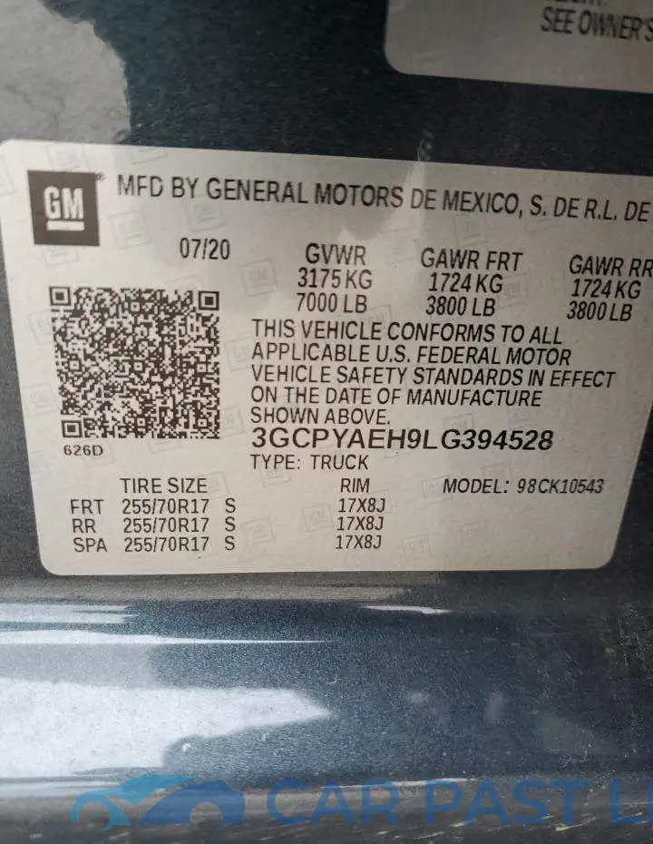 3GCPYAEH9LG394528# 13