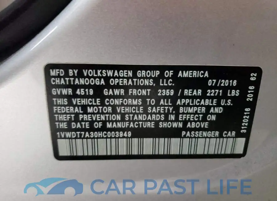 1VWDT7A30HC003949# 12