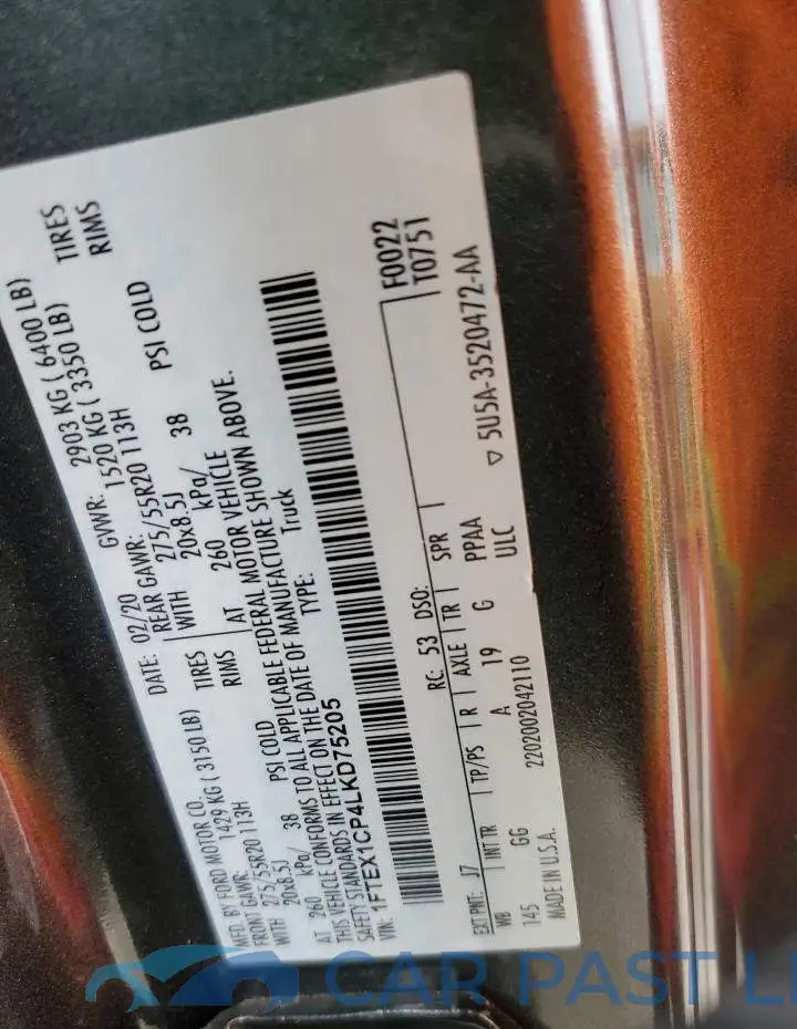 1FTEX1CP4LKD75205# 12