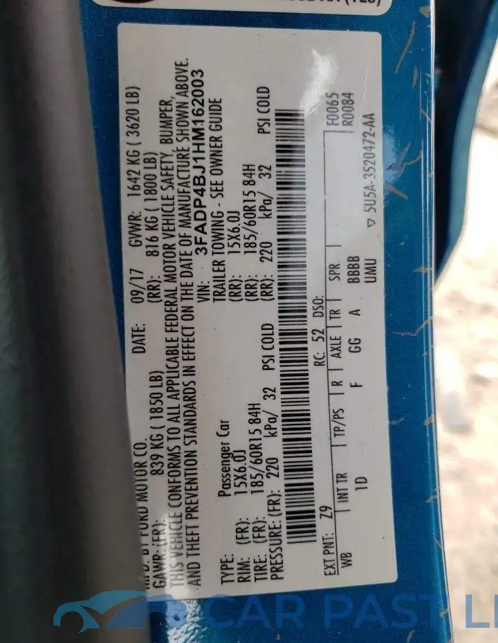 3FADP4BJ1HM162003# 12