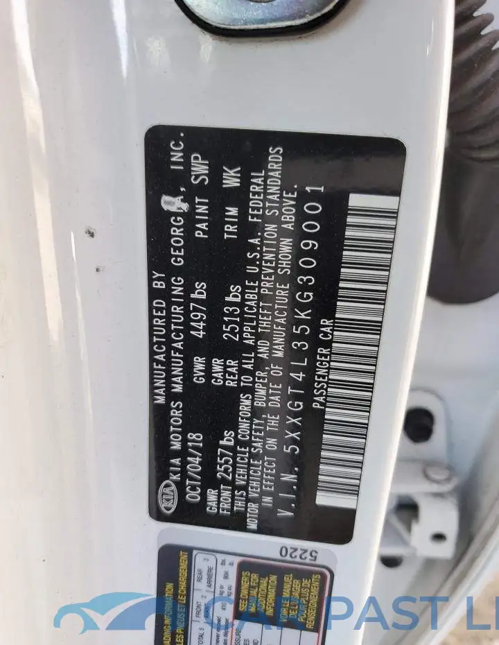 5XXGT4L35KG309001# 13