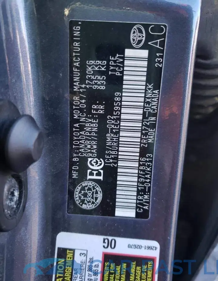 2T1BURHE1EC159589# 13