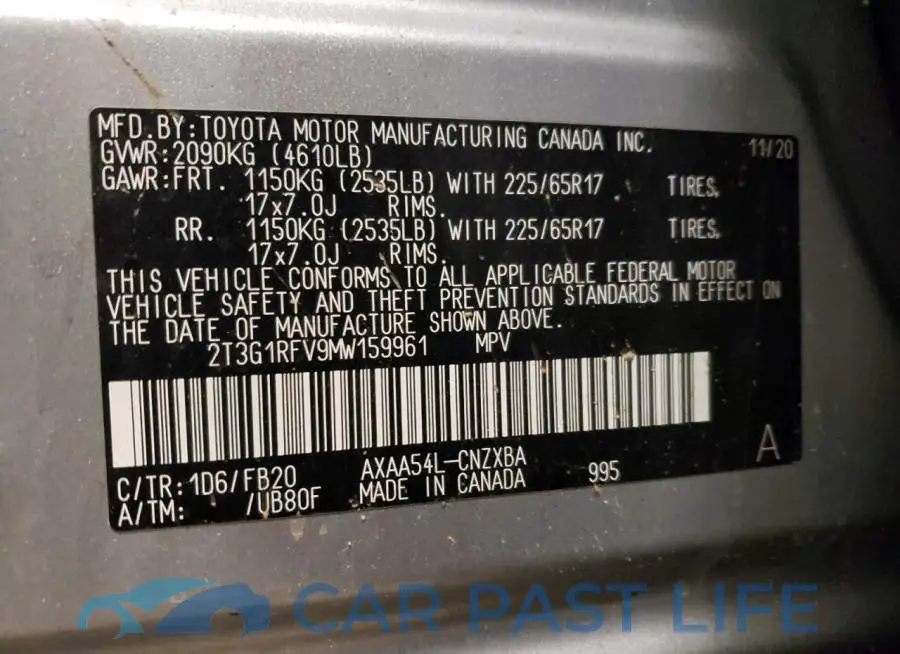 2T3G1RFV9MW159961# 12