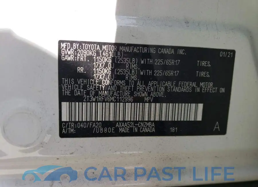 2T3W1RFV6MC112996# 12
