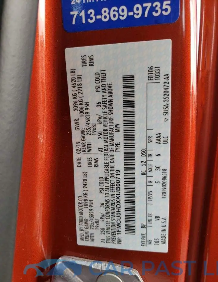 1FMCU0HDXKUB00719# 13
