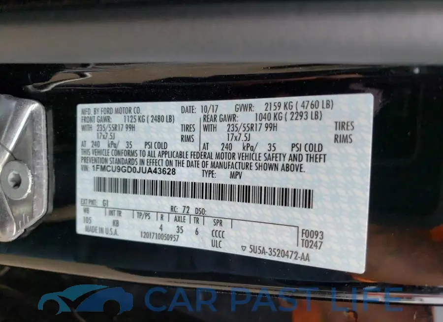 1FMCU9GD0JUA43628# 12