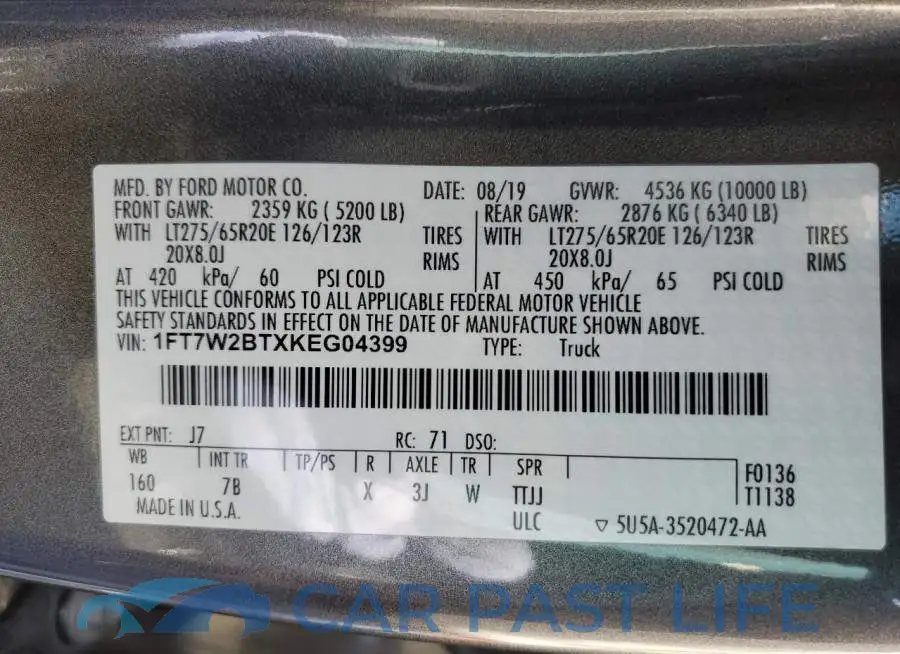 1FT7W2BTXKEG04399# 12