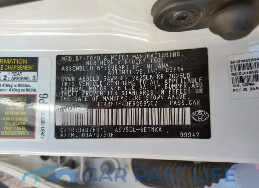 4T4BF1FK0ER399502# 12