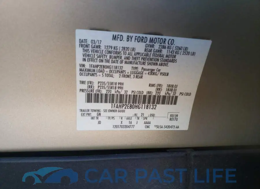 1FAHP2E80HG118132# 13