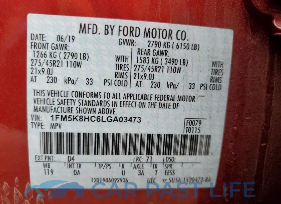 1FM5K8HC6LGA03473# 13