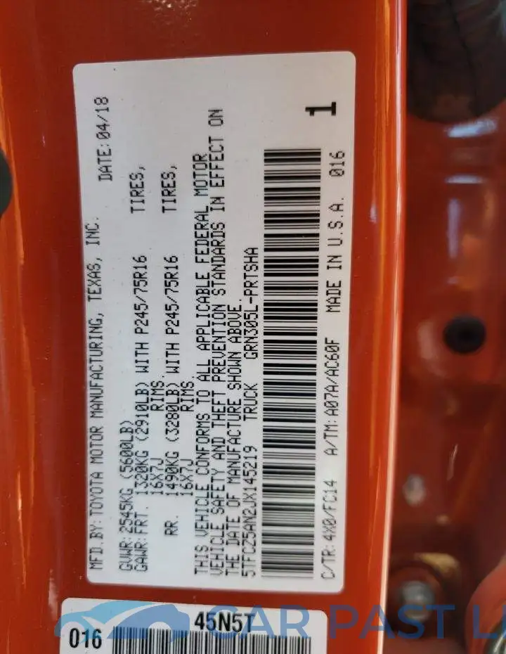 5TFCZ5AN2JX145219# 12