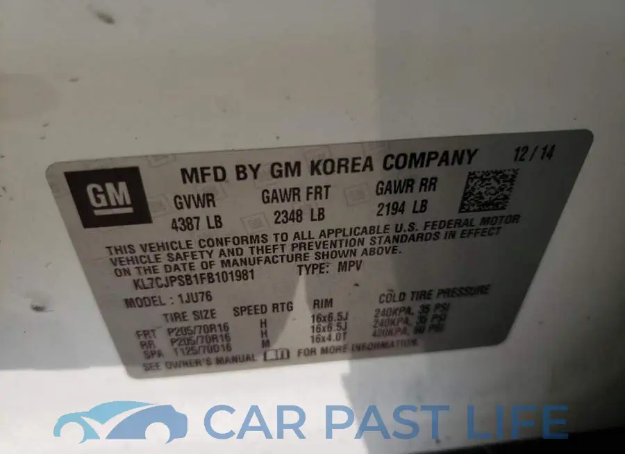 KL7CJPSB1FB101981# 13