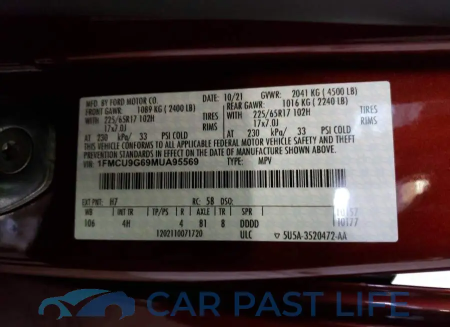 1FMCU9G69MUA95569# 12