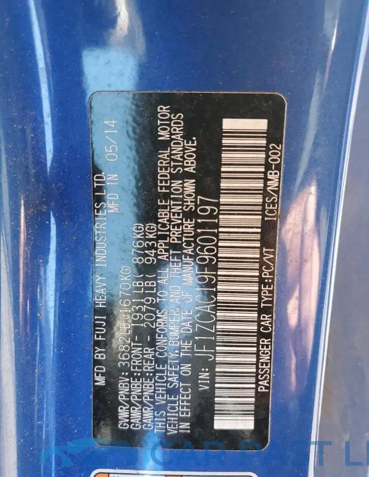 JF1ZCAC19F9601197# 12