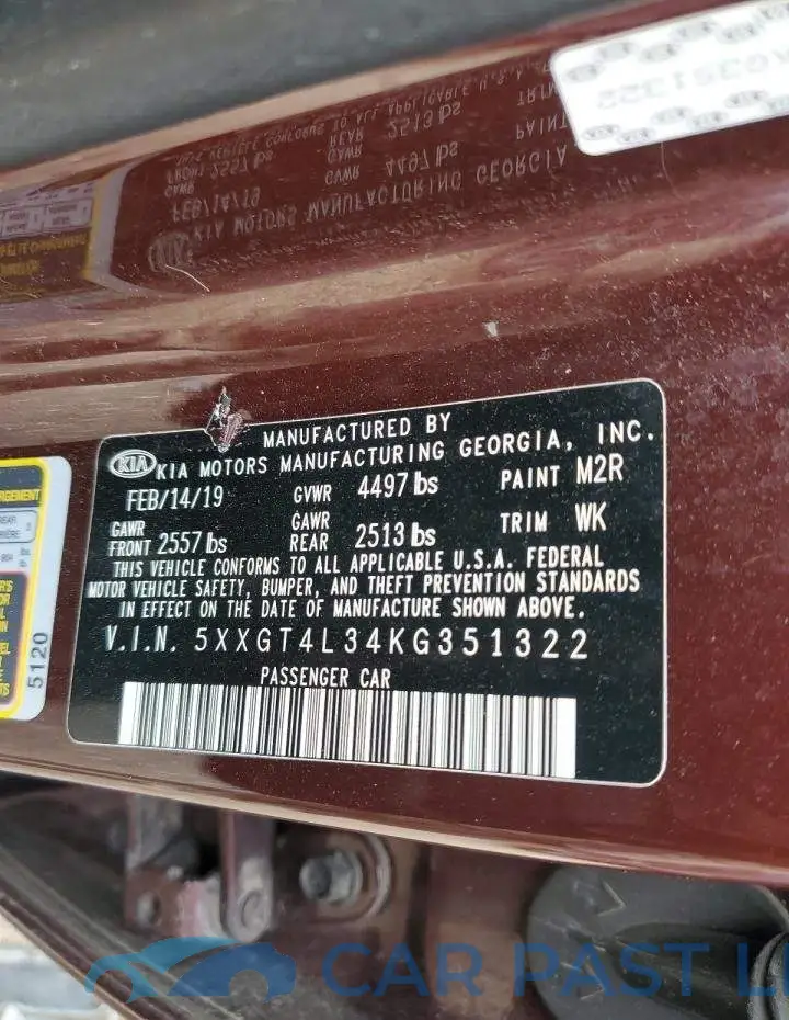 5XXGT4L34KG351322# 12