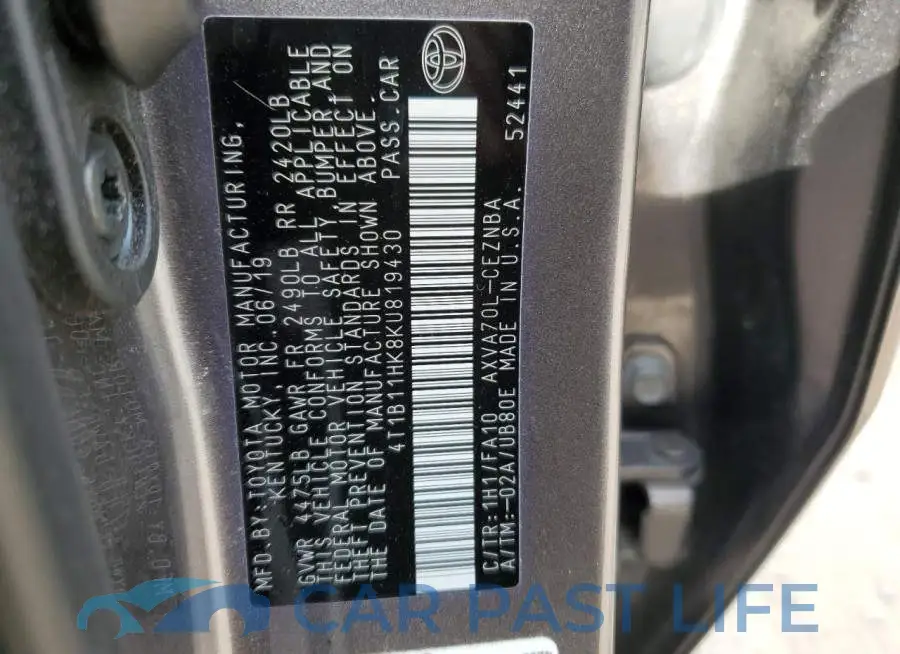 4T1B11HK8KU819430# 12