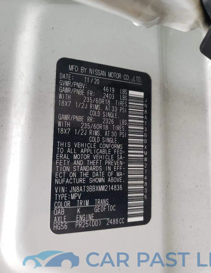 JN8AT3BBXMW214836# 13