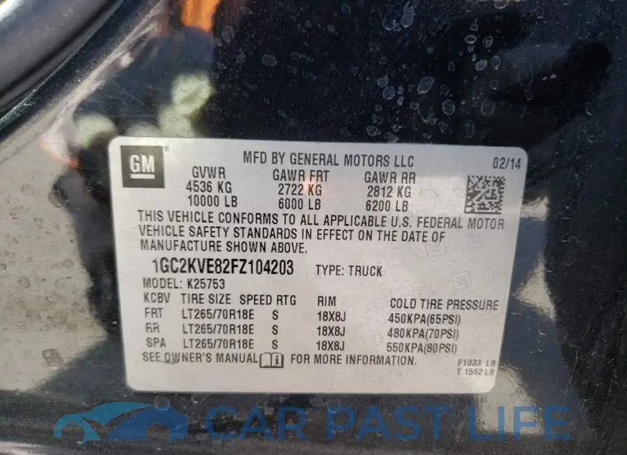 1GC2KVE82FZ104203# 12