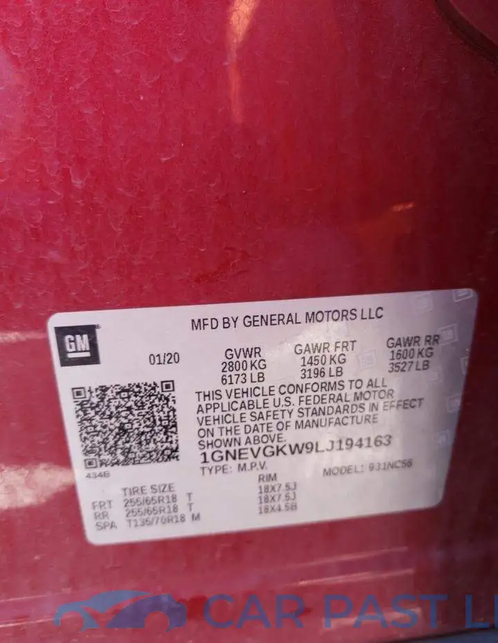 1GNEVGKW9LJ194163# 14