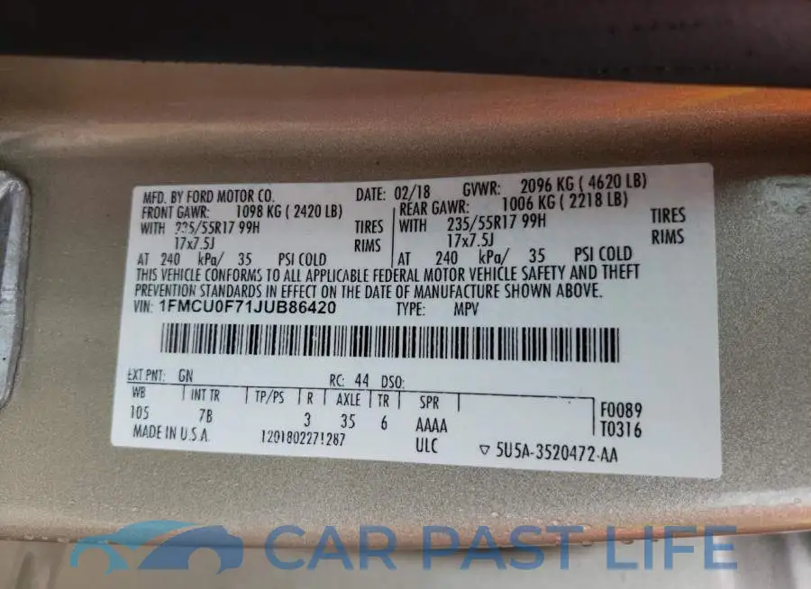 1FMCU0F71JUB86420# 13