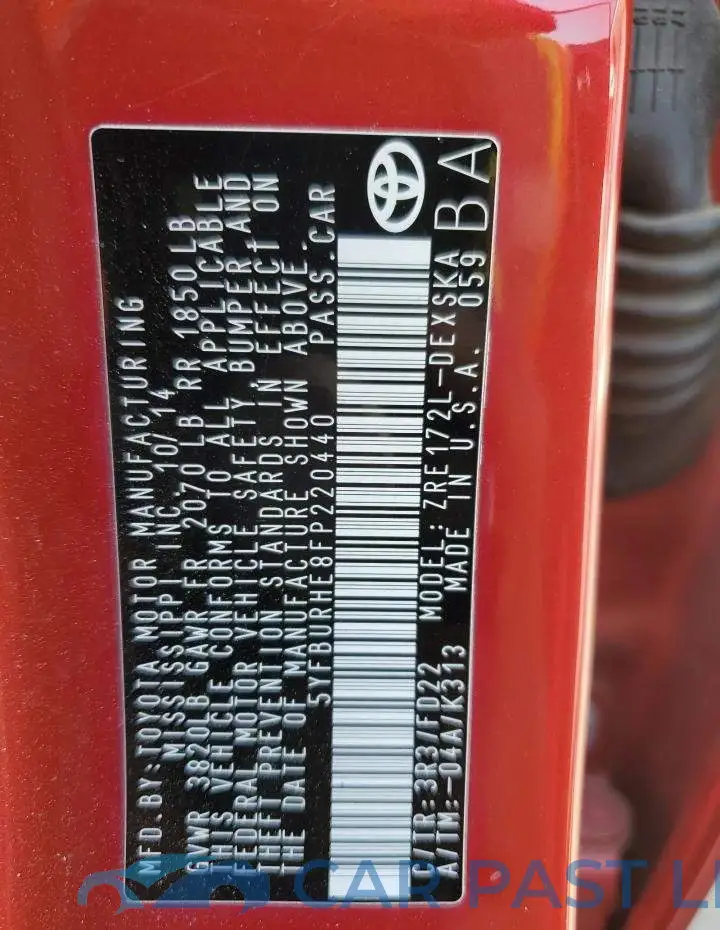 5YFBURHE8FP220440# 13