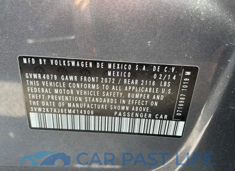 3VW2K7AJ6EM414906# 10