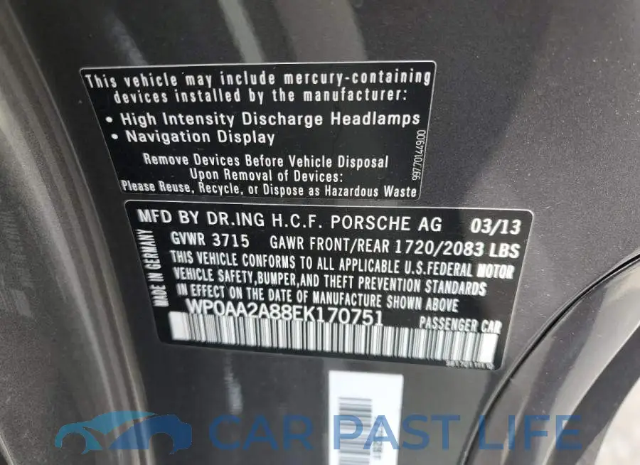 WP0AA2A88EK170751# 13