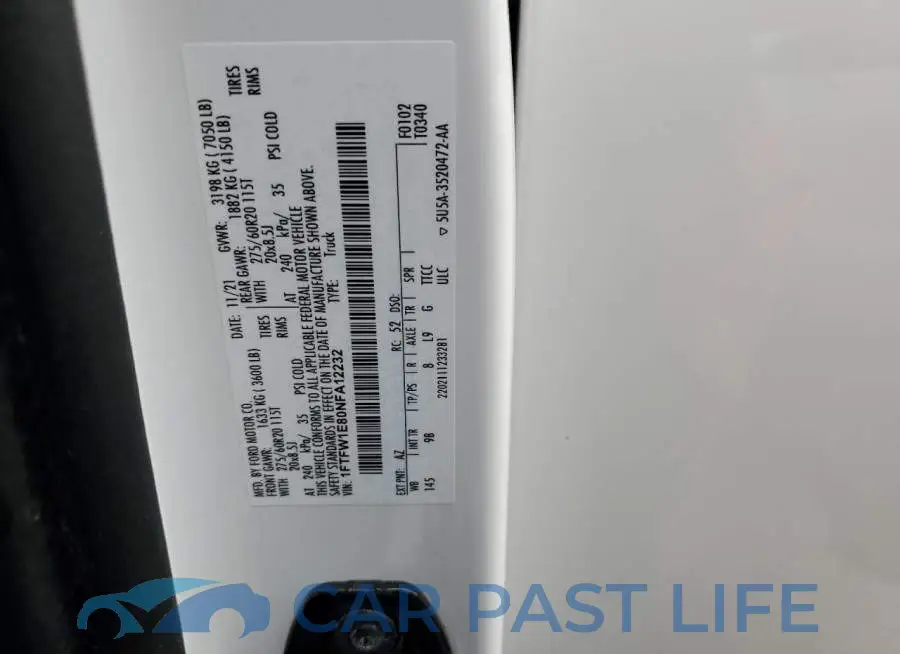 1FTFW1E80NFA12232# 12