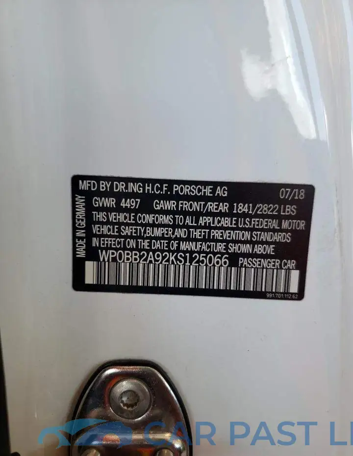 WP0BB2A92KS125066# 12