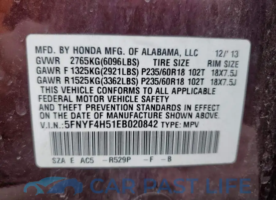 5FNYF4H51EB020842# 13