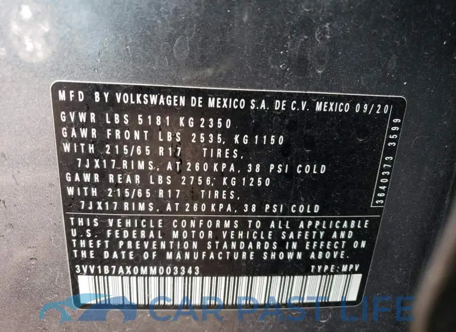 3VV1B7AX0MM003343# 13