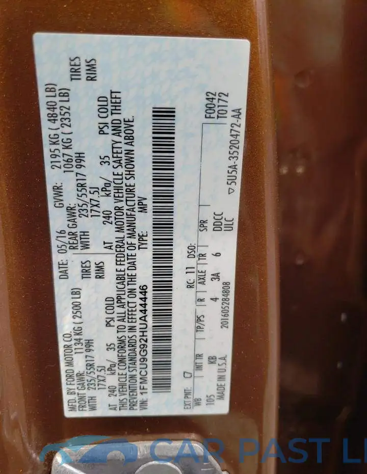 1FMCU9G92HUA44446# 14