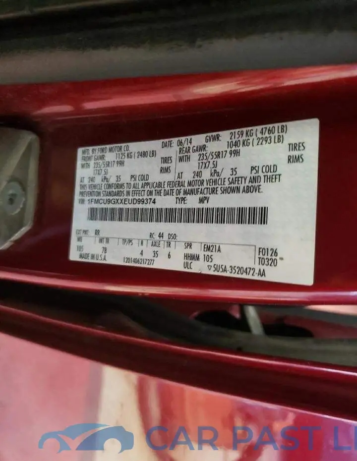 1FMCU9GXXEUD99374# 13