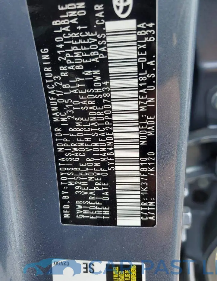 5YFB4MDE2PP007834# 12