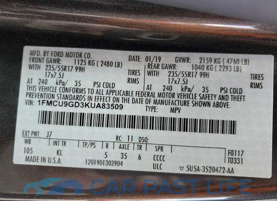 1FMCU9GD3KUA83509# 13