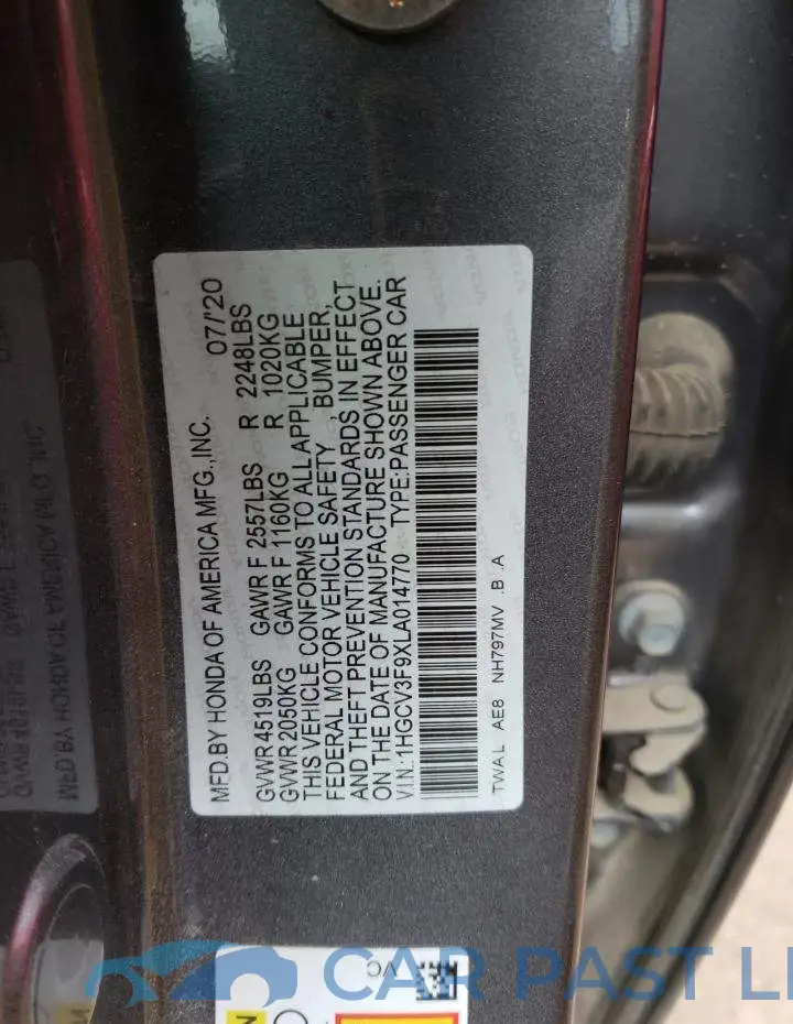 1HGCV3F9XLA014770# 12