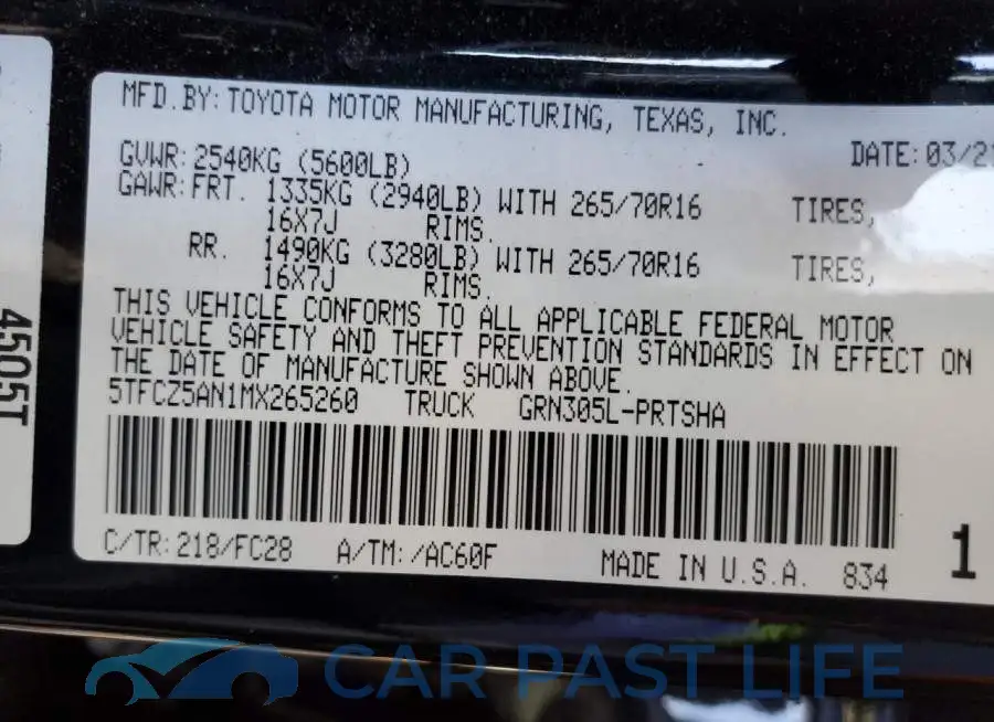 5TFCZ5AN1MX265260# 12