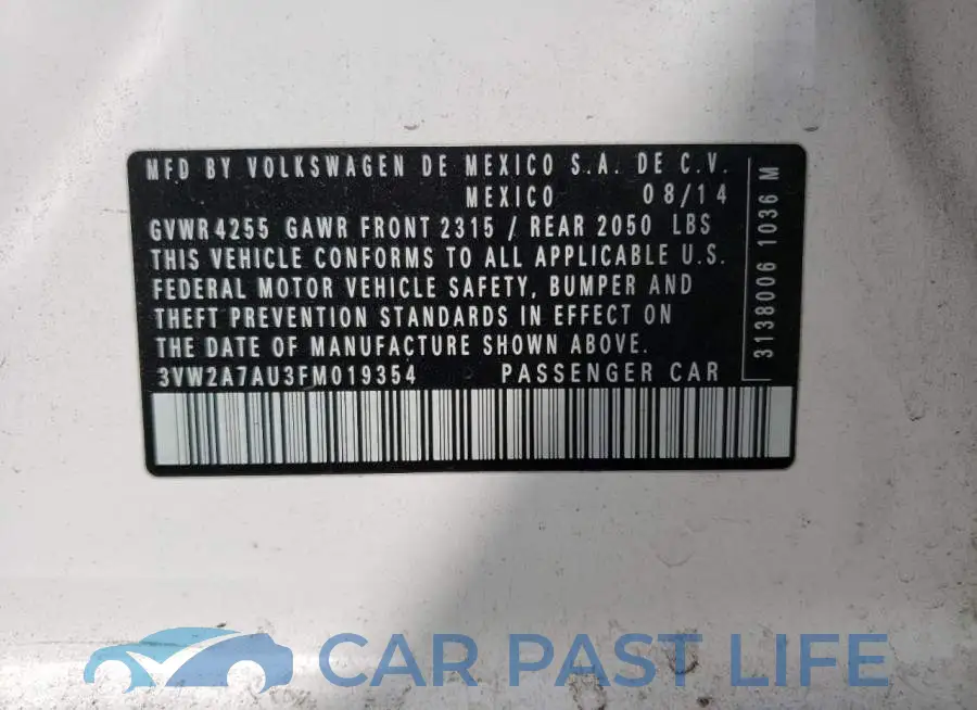 3VW2A7AU3FM019354# 13
