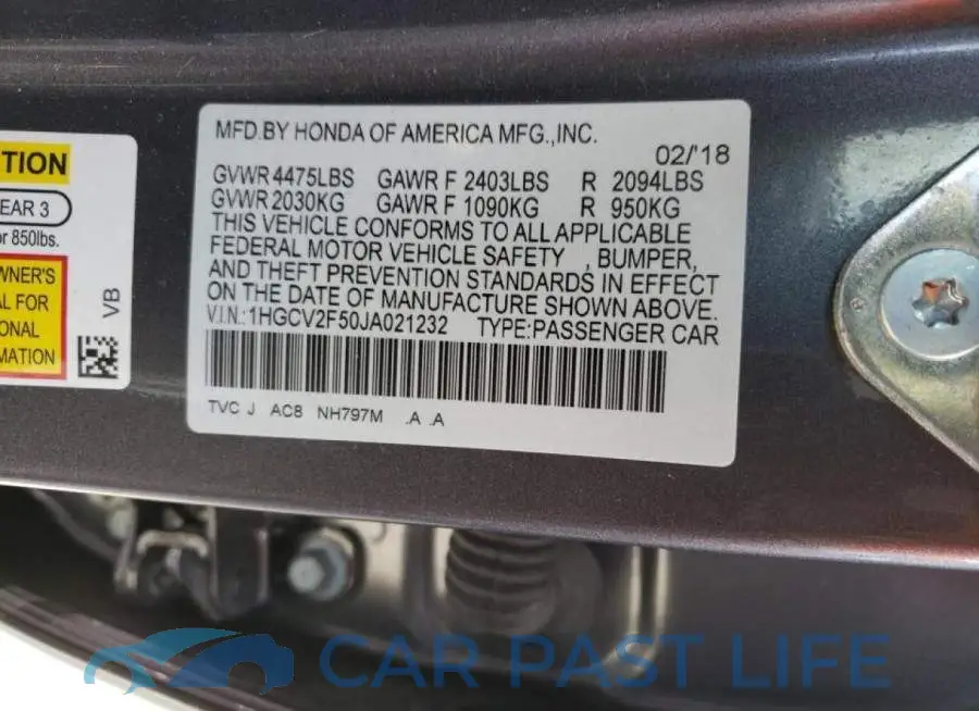 1HGCV2F50JA021232# 12
